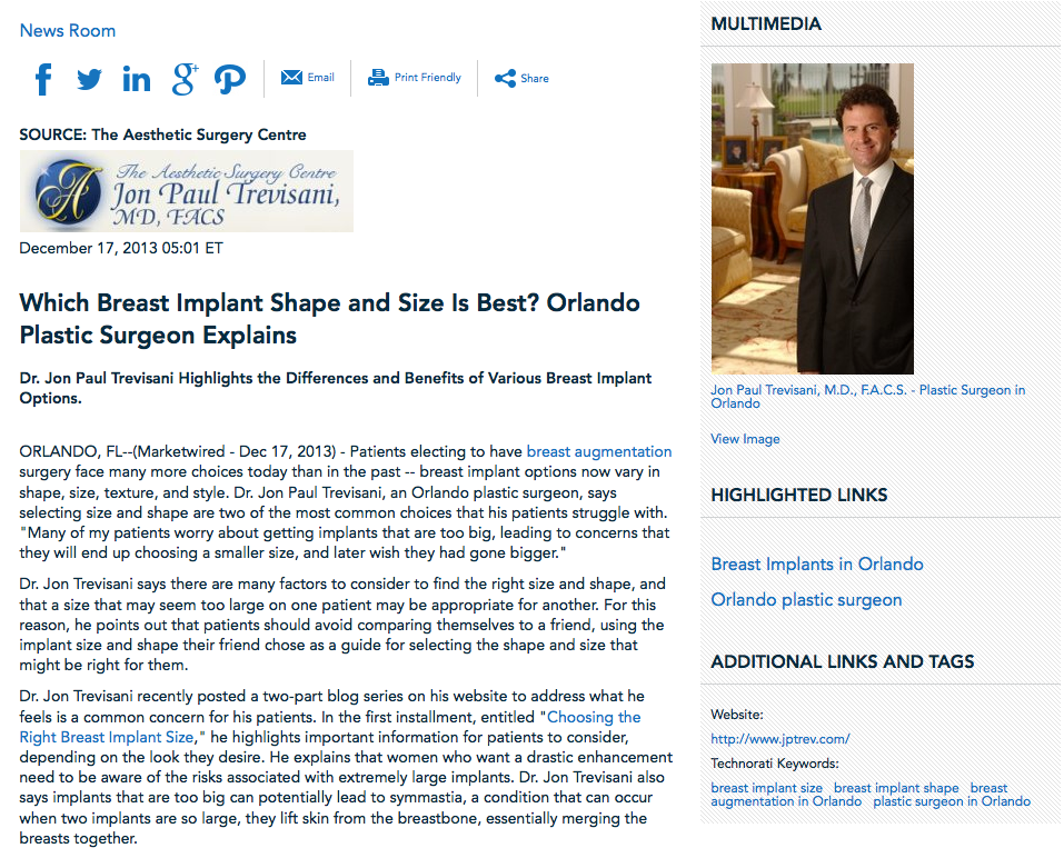 breast augmentation, breast implants, plastic surgeon, Dr. Jon Paul Trevisani