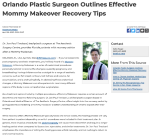 Dr Jon Paul Trevisani Provides Orlando Patients with Recovery Advice After a Mommy Makeover 