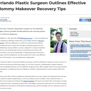 Dr Jon Paul Trevisani Provides Orlando Patients with Recovery Advice After a Mommy Makeover